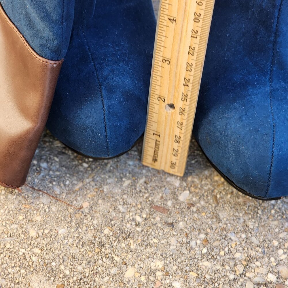 Y2K Western-Inspired Cowboy Chic Brand-New Blue Suede Women’s Knee Boots Size 9 - Picture 12 of 15